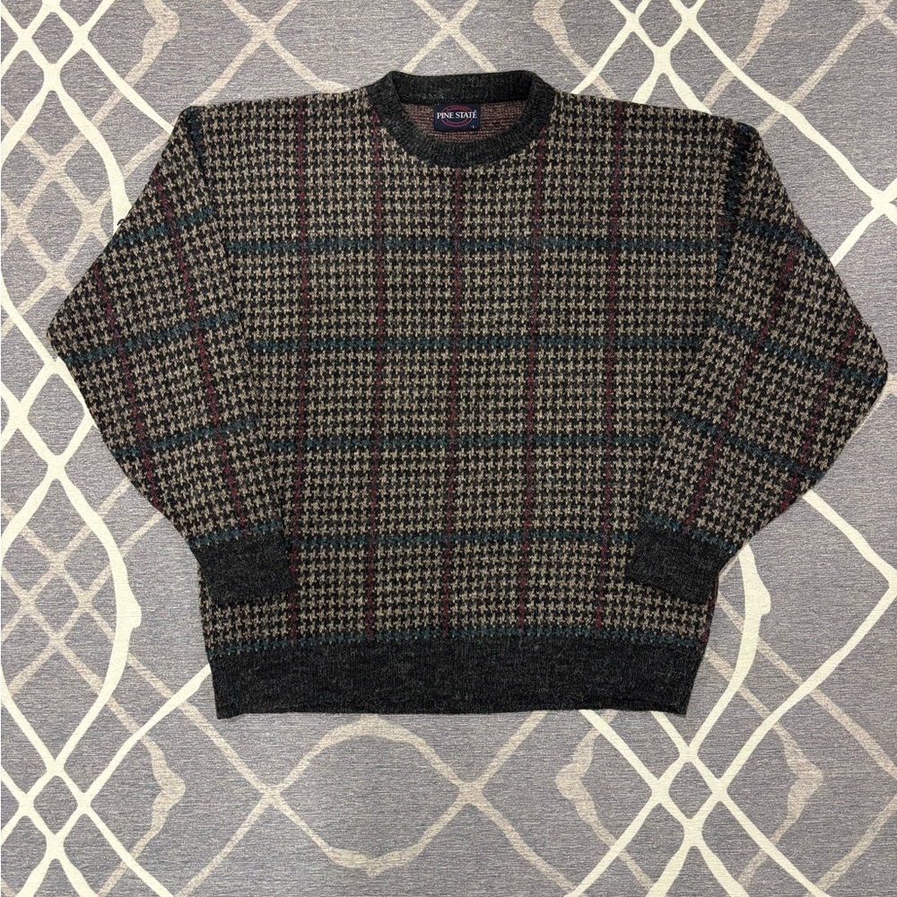 Vintage Pine State Classic Sweater Made in USA Plaid Knit Size L